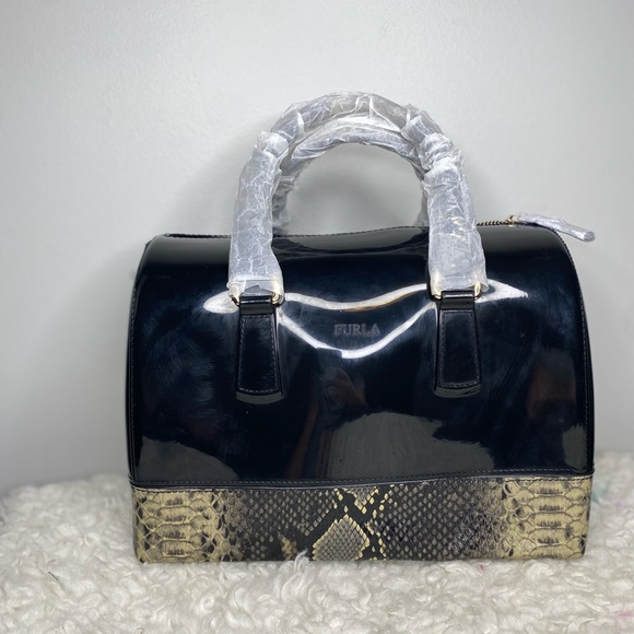 Furla Candy Bag Black with Snakeskin Accents - Picture 2 of 10